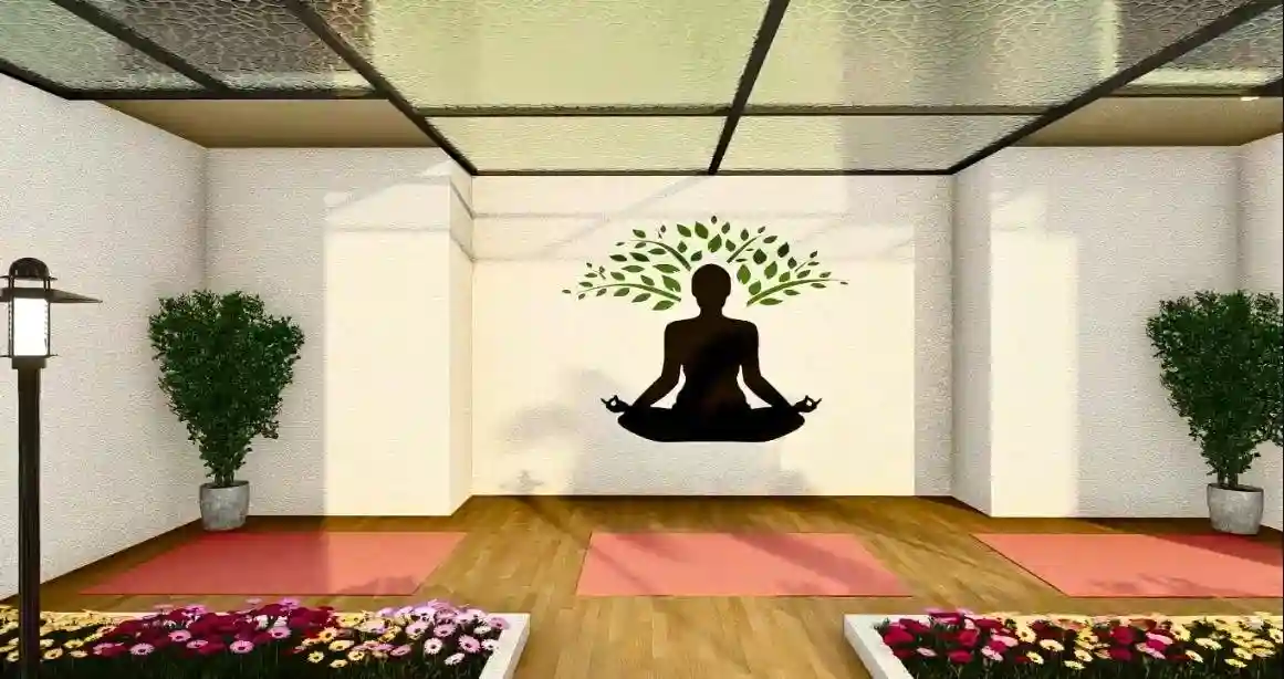 Elegant living room with blue ottoman